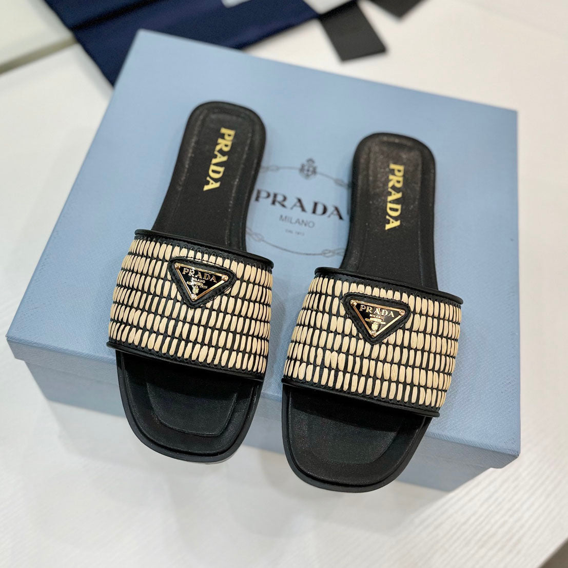 PR Leather slides with crochet details 1825030701