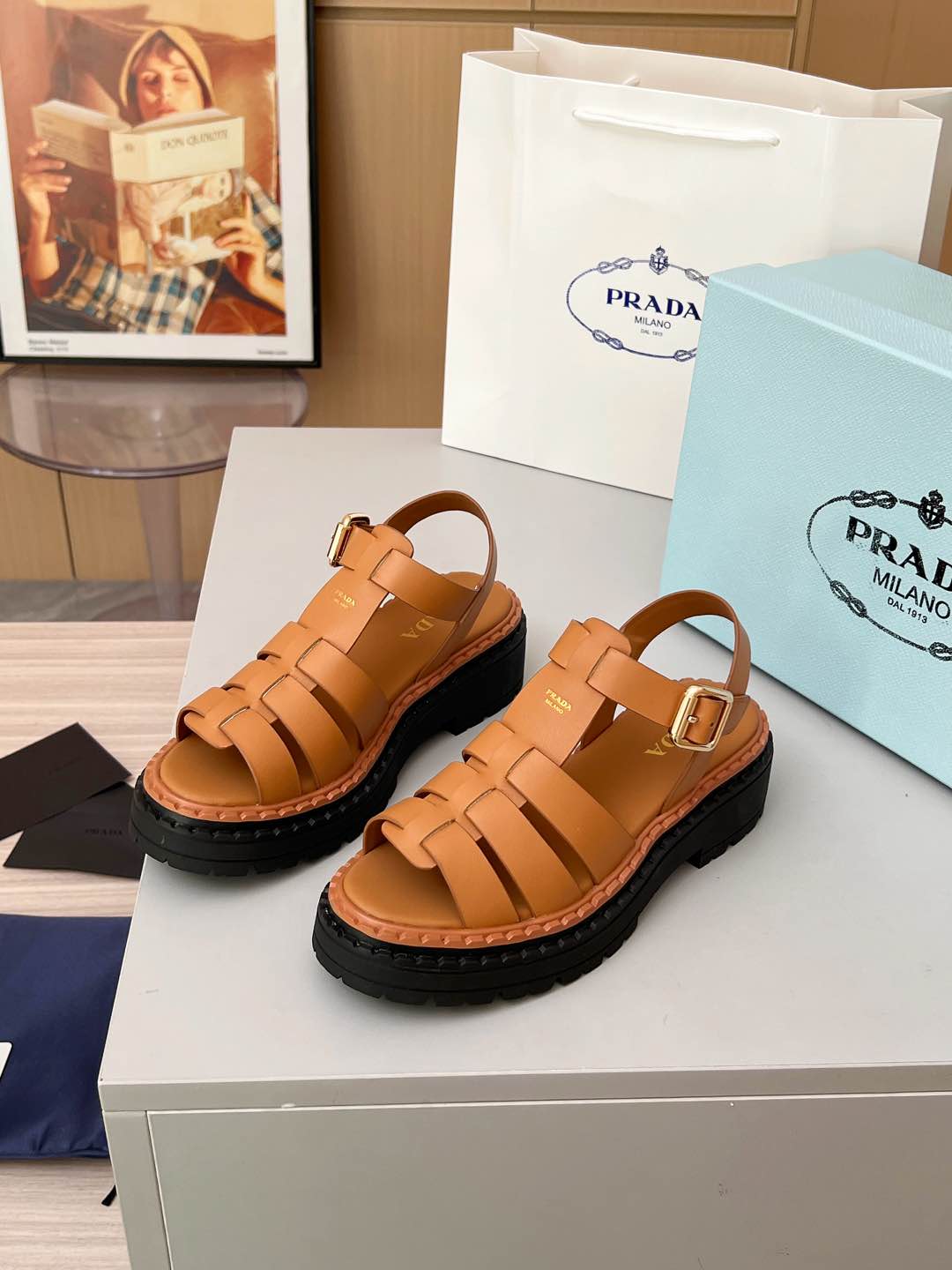 PR Leather Roman Rubber Sandals 1825031001