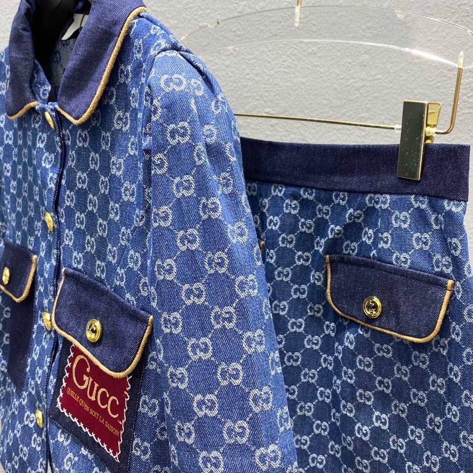 New spring and summer lapel short top + skirt jacquard monogram full print short sleeve coat