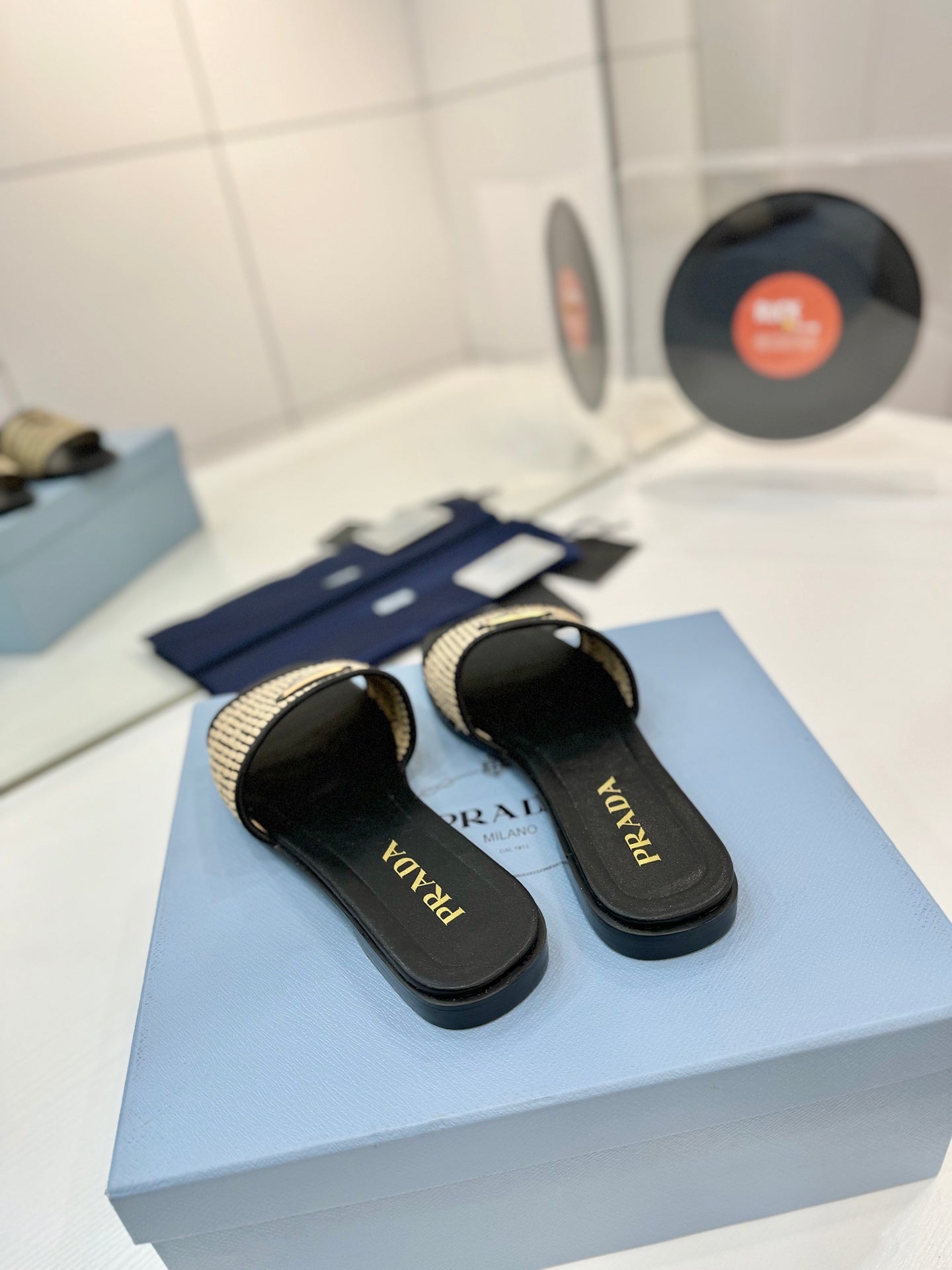 PR Leather slides with crochet details 1825030701