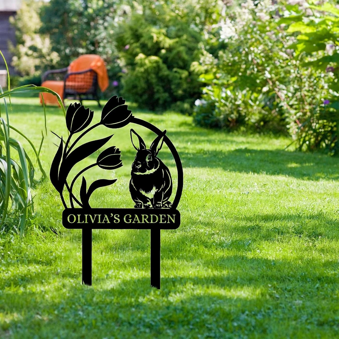Custom Rabbit Garden Sign, Personalized Outdoor Metal Yard Sign for Gardeners or Lawn Decor