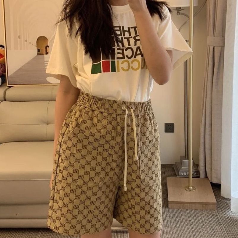 Summer's new embroidered logo elastic drawstring shorts H02