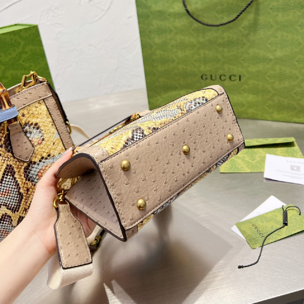 Python Tote Bag With Bamboo Handles