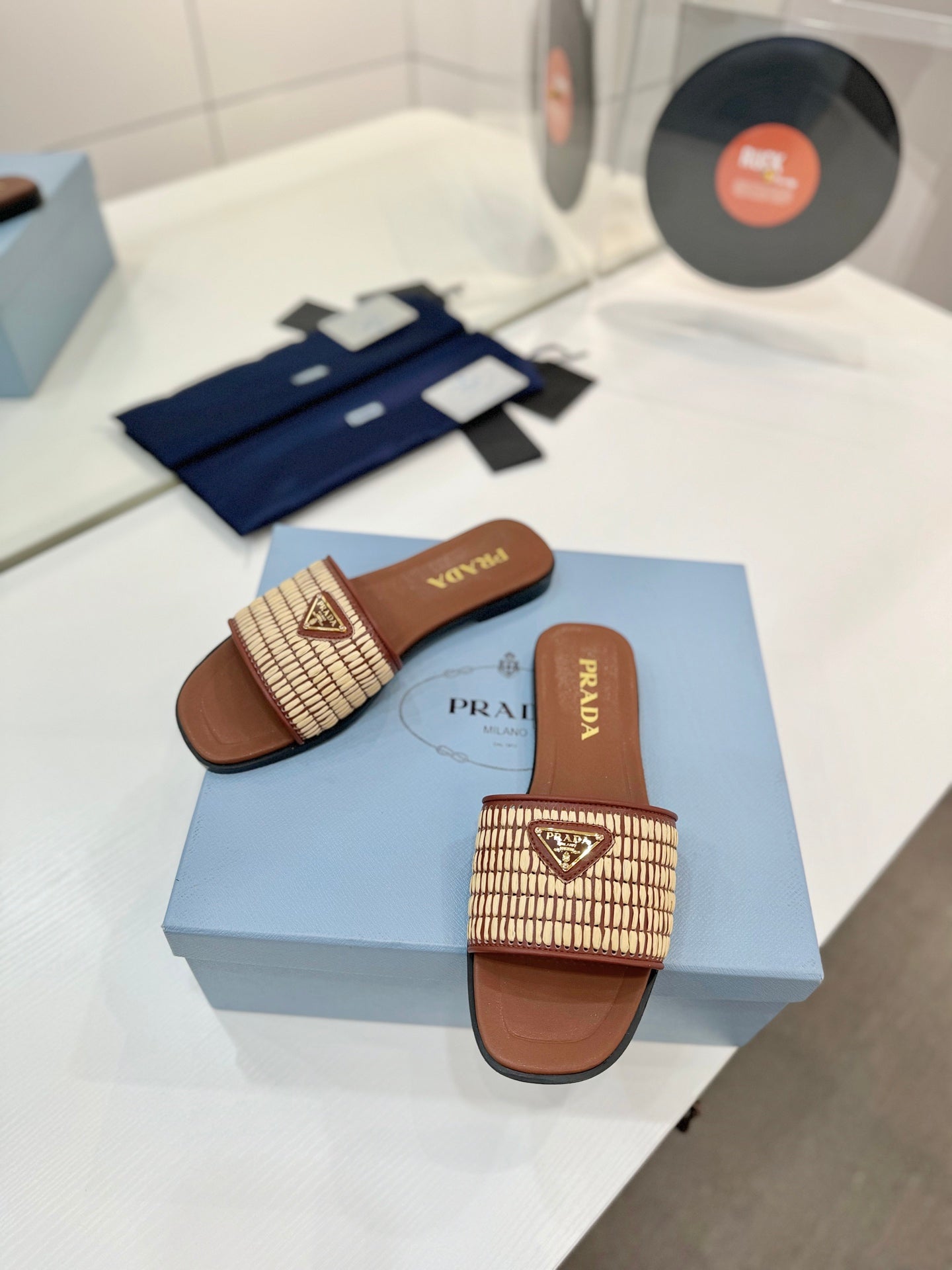 PR Leather slides with crochet details 1825030701