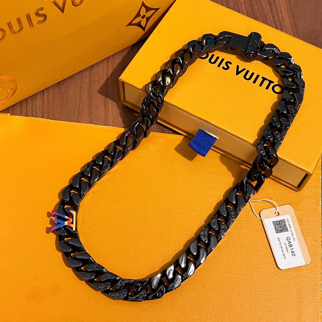 Black Metal Cuban Necklace XC0823101602