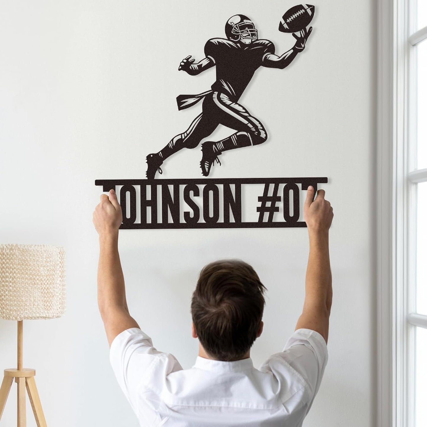 Custom Football Metal Sign, Personalized Name and Number Wall Decor, Sports Room Metal Art for Boys, Outdoor Football Player Sign