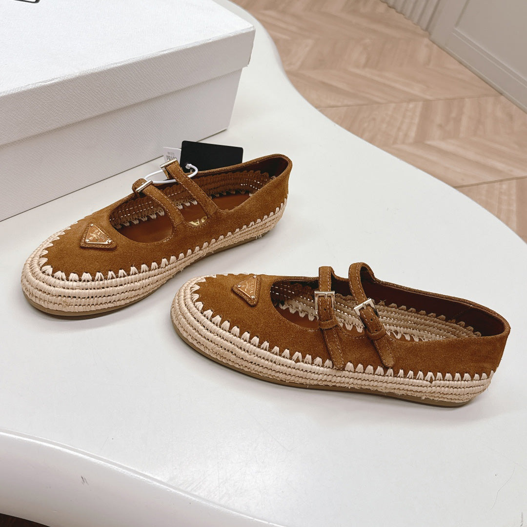 Raffia Straw Mary Jane Flat Single Shoes 1025051503