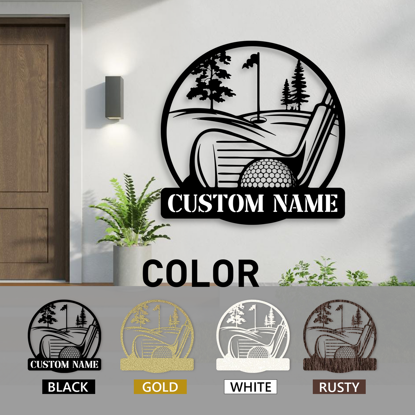 Personalized Golf Scene Metal Sign, Name Plate with Moving Ball Design for Garden or Fence Decor