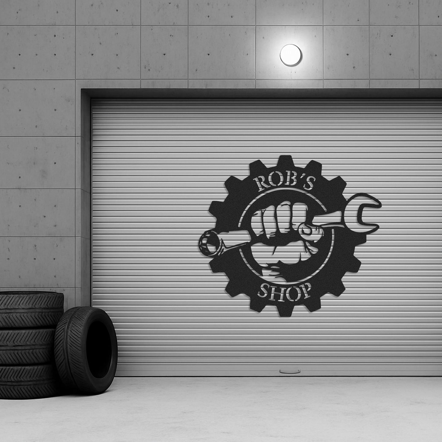 Custom Gear Workshop Metal Sign with Wrench, Personalized Garage Sign for Dad, Grandpa or Husband, Gift for Father��s Day or Birthday