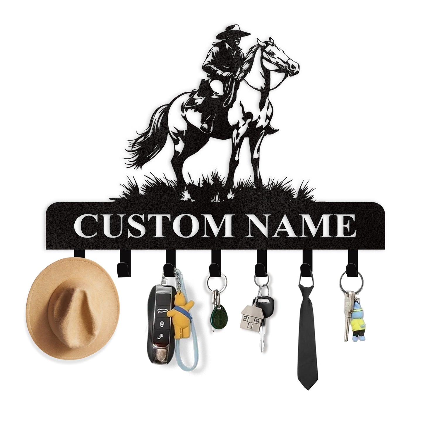 Personalized Cowboy Coat Hooks, Cowboy Boots Key Holder Wall Mount, Clothes Cowboy Hat Rack and Backpack Hanger, Western Wall Decor, Metal Key Rack Organizer for Living Room Bedroom Color06