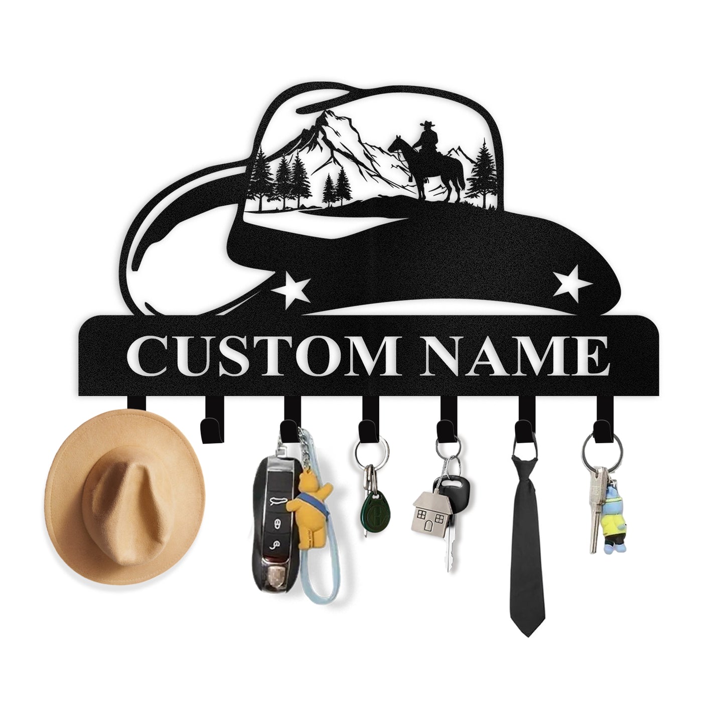 Personalized Cowboy Coat Hooks, Cowboy Boots Key Holder Wall Mount, Clothes Cowboy Hat Rack and Backpack Hanger, Western Wall Decor, Metal Key Rack Organizer for Living Room Bedroom Color06