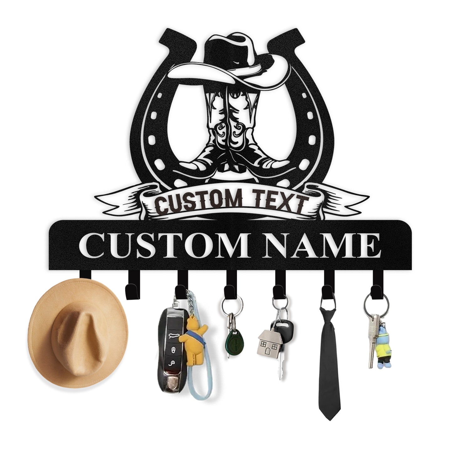 Personalized Cowboy Coat Hooks, Cowboy Boots Key Holder Wall Mount, Clothes Cowboy Hat Rack and Backpack Hanger, Western Wall Decor, Metal Key Rack Organizer for Living Room Bedroom Color06