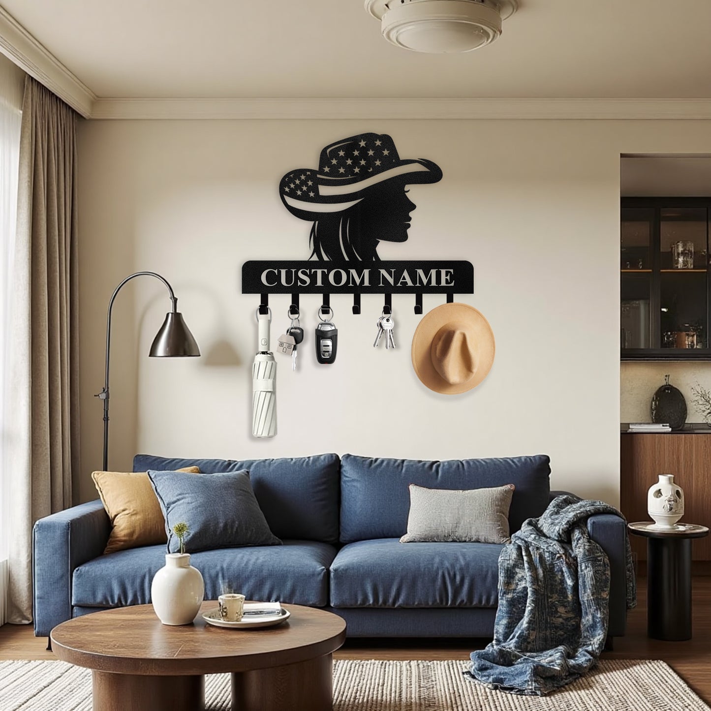 Personalized Cowgirl Metal Coat Hooks, Key Holder Wall Mount, Clothes Hat Key Rack Organizer, Western Wall Art, Key Hanger Wall Decor for Living Room Bedroom Kitchen Entryway Color06