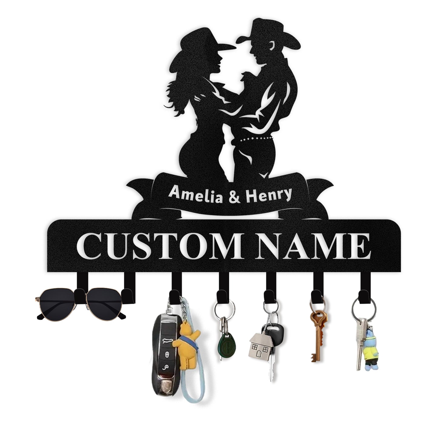 Personalized Cowgirl Metal Coat Hooks, Key Holder Wall Mount, Clothes Hat Key Rack Organizer, Western Wall Art, Key Hanger Wall Decor for Living Room Bedroom Kitchen Entryway Color06