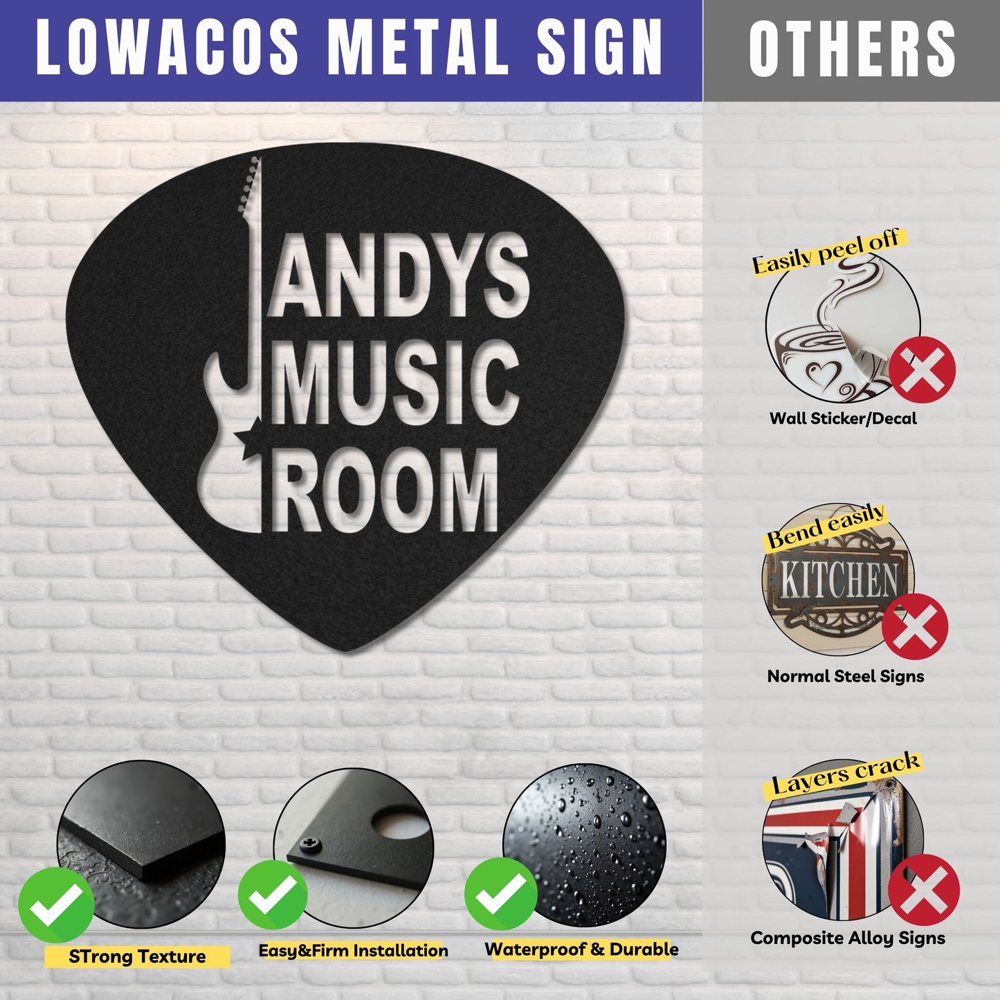 Customized Metal Sign, Personalized Musical Theme Metal Sign, Guitar Wall Art, Music Room Accessories, Custom Guitar Wall Decor for Bedroom Studio Mancave, Music Teacher Gifts