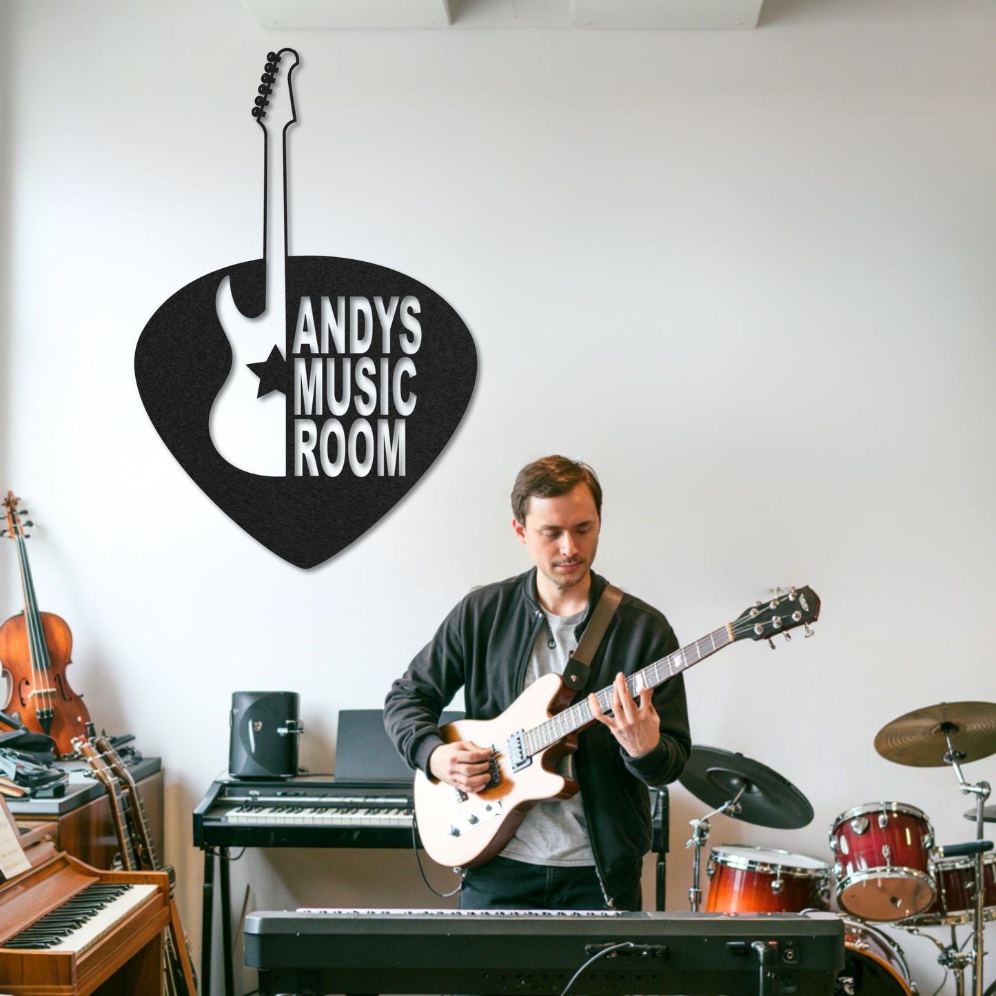 Customized Metal Sign, Personalized Musical Theme Metal Sign, Guitar Wall Art, Music Room Accessories, Custom Guitar Wall Decor for Bedroom Studio Mancave, Music Teacher Gifts
