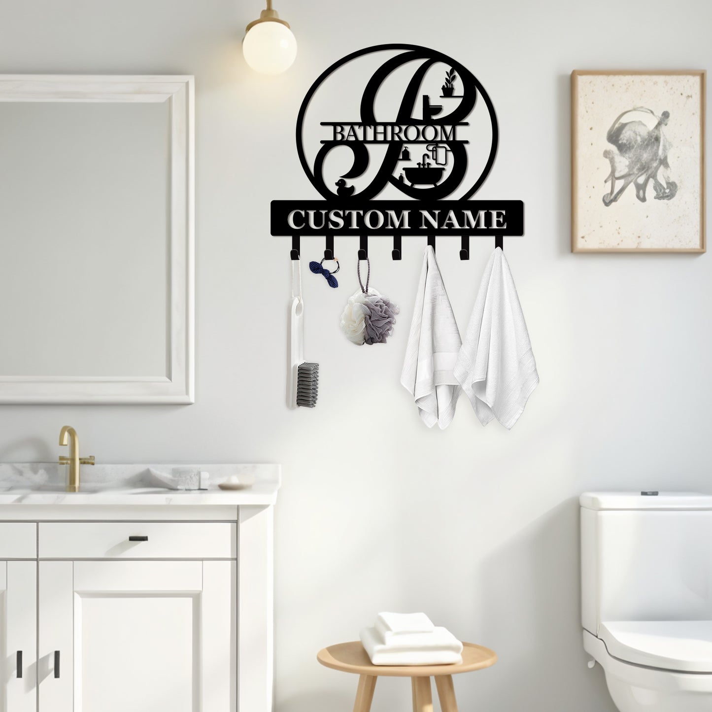 Personalized Towel Hooks, Hand Towel Holder for Bathroom, Robe Hanger Coat Hooks, Bathroom Accessories, Custom Name Decorative Wall Hooks for Bathroom Bedroom Room, Home Decor Gifts Color01