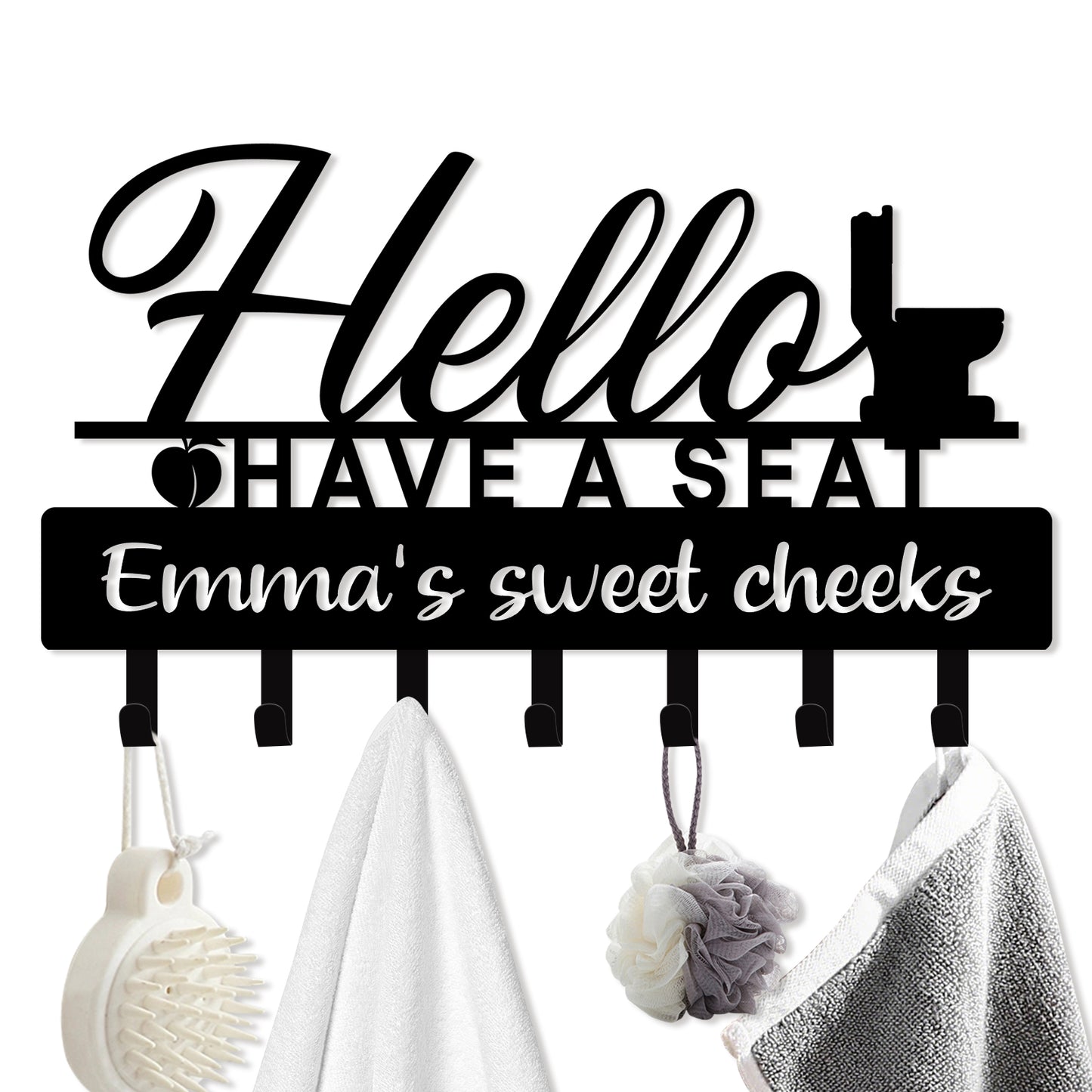 Personalized Towel Hooks, Hand Towel Holder for Bathroom, Robe Hanger Coat Hooks, Bathroom Accessories, Custom Name Decorative Wall Hooks for Bathroom Bedroom Room, Home Decor Gifts Color01