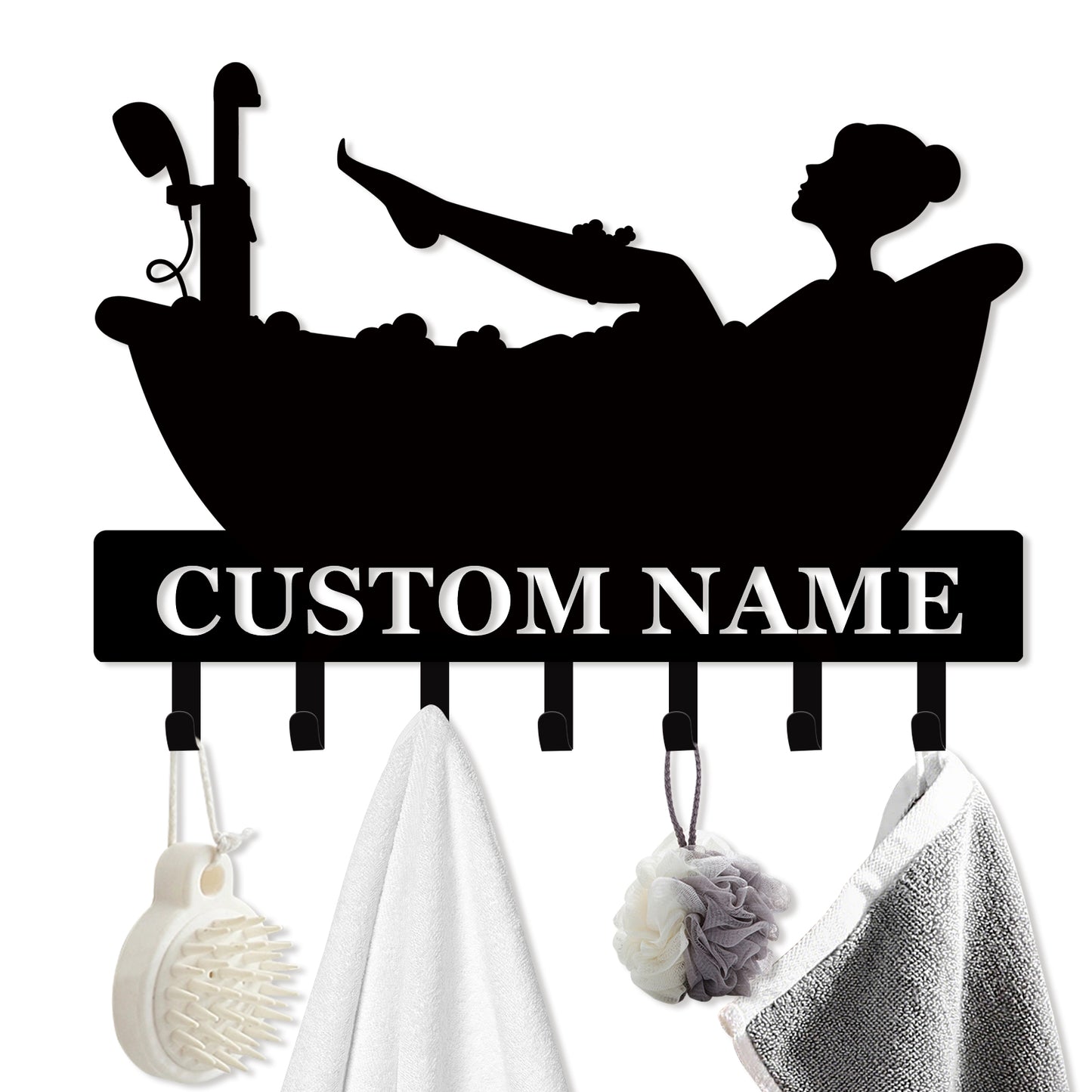 Personalized Towel Hooks, Hand Towel Holder for Bathroom, Robe Hanger Coat Hooks, Bathroom Accessories, Custom Name Decorative Wall Hooks for Bathroom Bedroom Room, Home Decor Gifts Color01