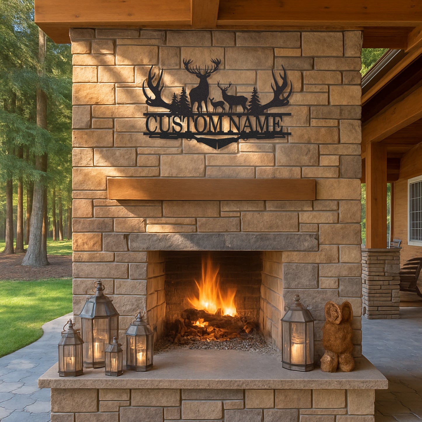 Custom Antler Deer Sign Metal Cabin Name Plaque for Hunters or Mountain Retreat Decor