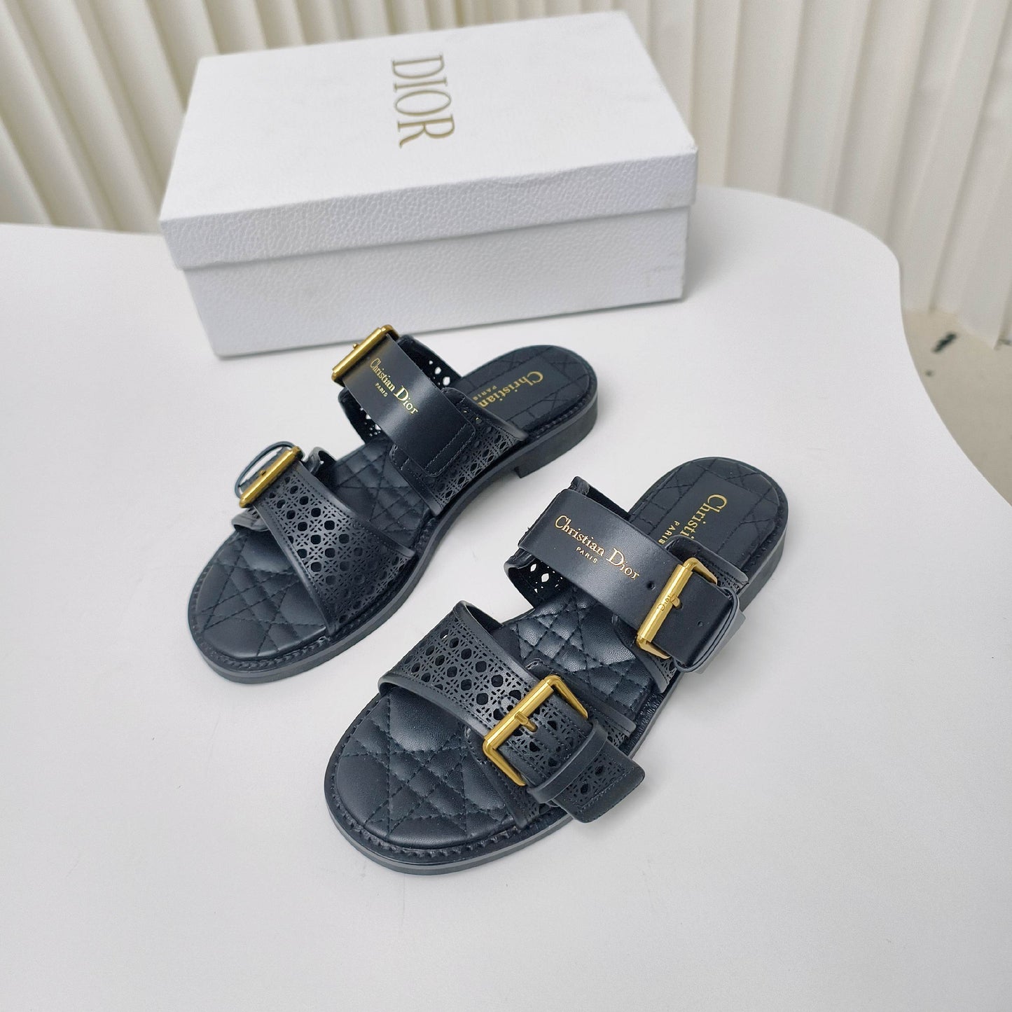 CD Cow leather cutout flat sandals 1825022816