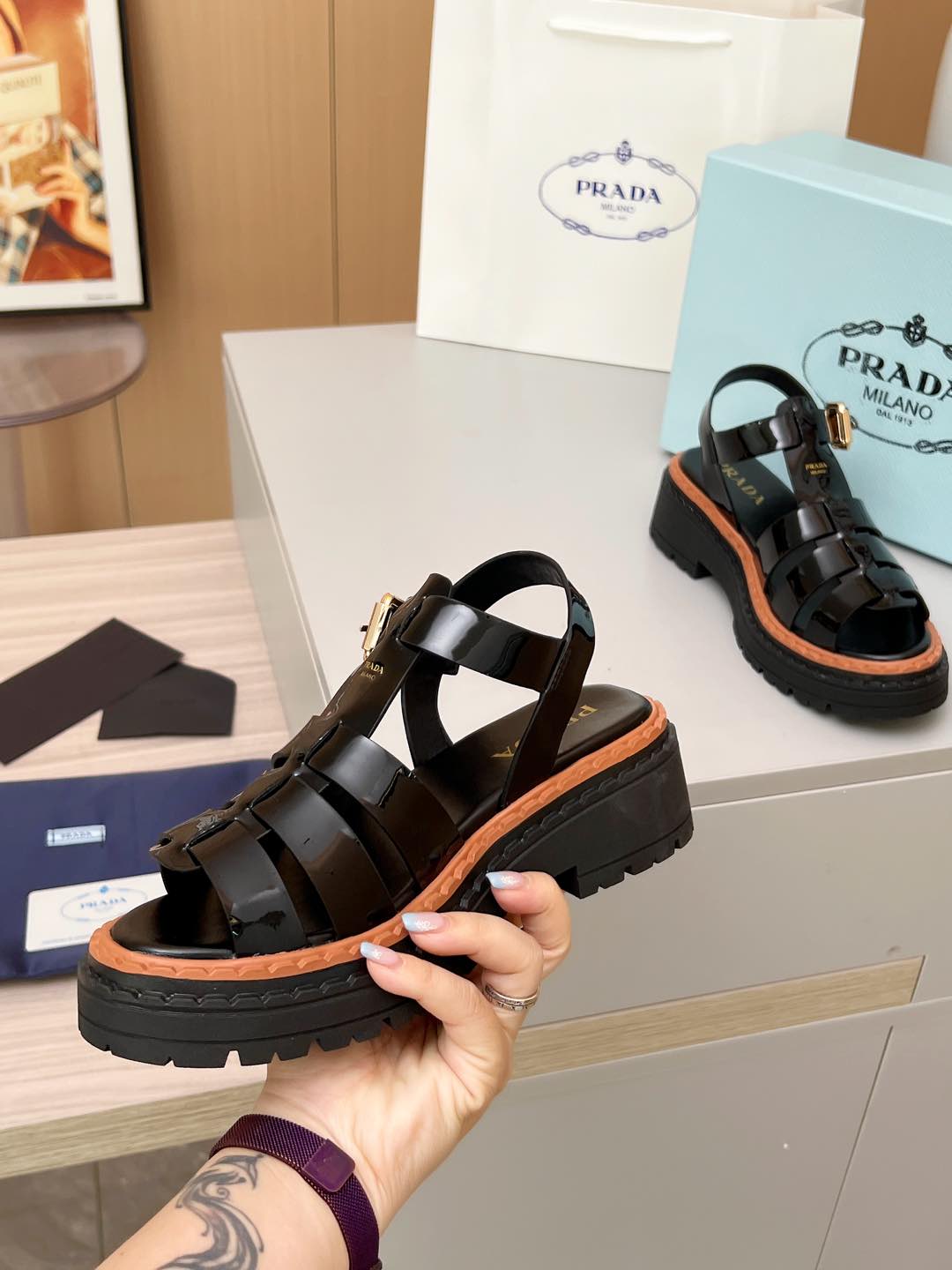 PR Leather Roman Rubber Sandals 1825031001