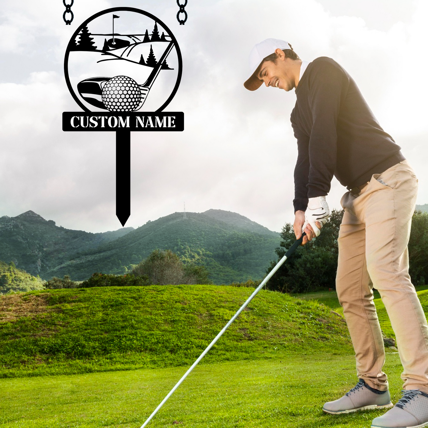 Custom Golf Name Sign for Lawn, Golf Ball Delivery Design, Personalized Outdoor Metal Stake Sign