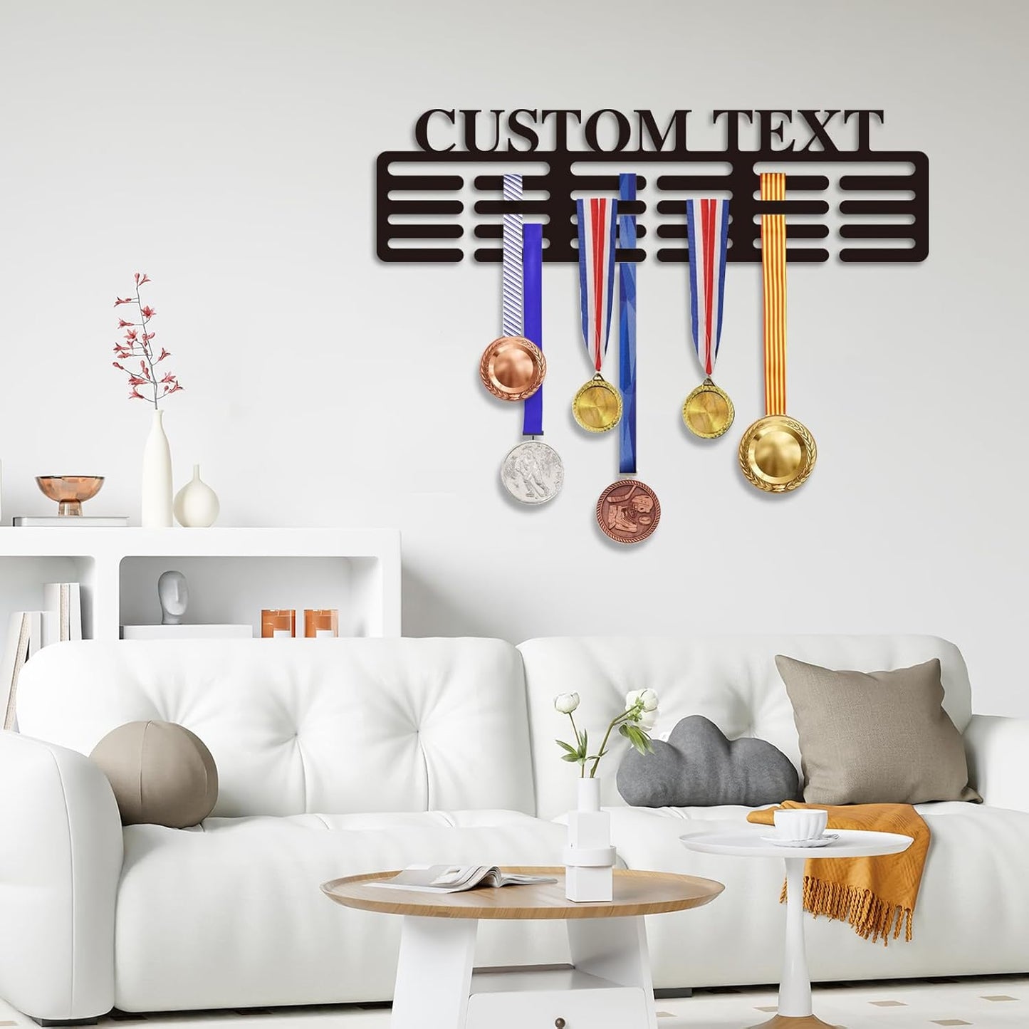 Personalized Sports Medal Display Rack Wall Mount Holds 60 Awards for Youth Gifts