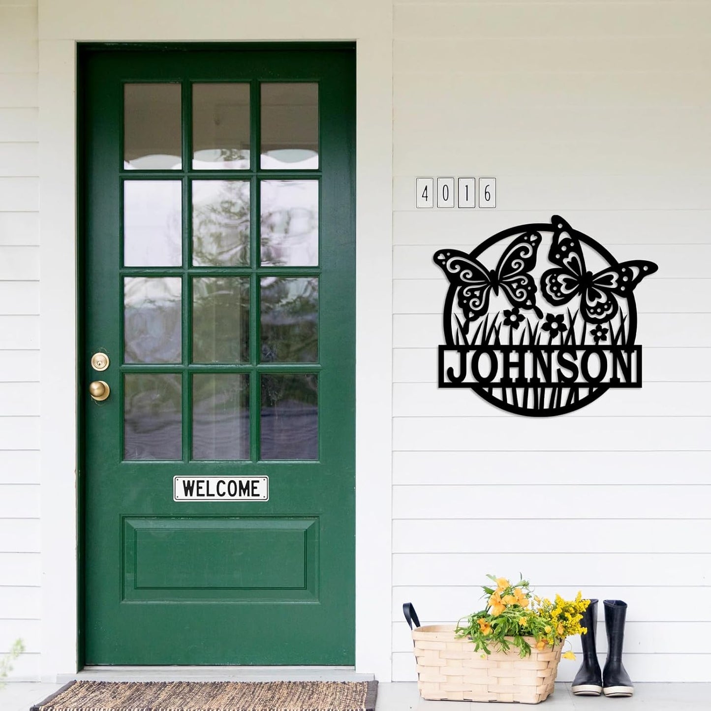 Custom Butterfly Metal Sign for Cabin or Porch, Personalized Family Name Wall Decor Gift