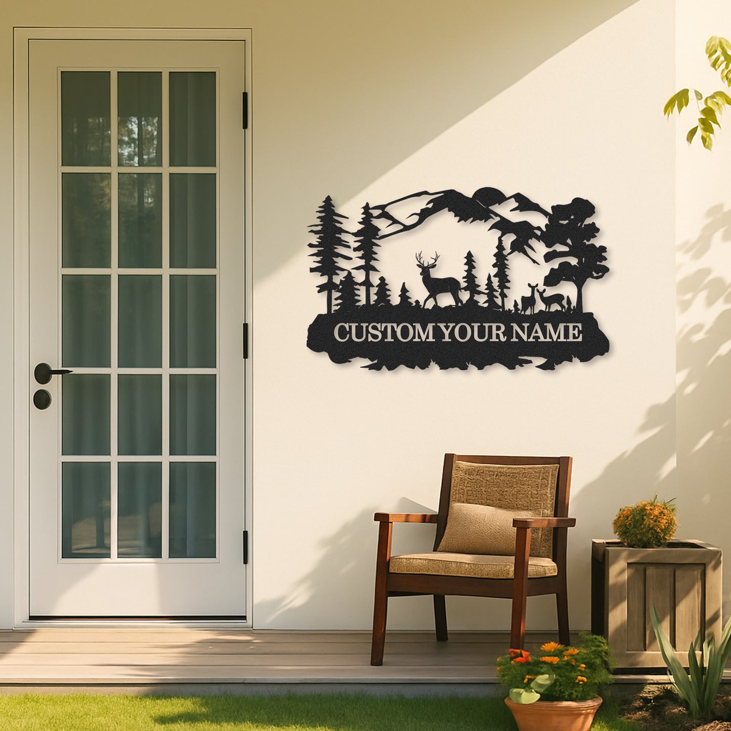 Deer Scene Custom Metal Sign, Personalized Woodland Mountain Decor for Cabin Porch or Nature Lover��s Gift