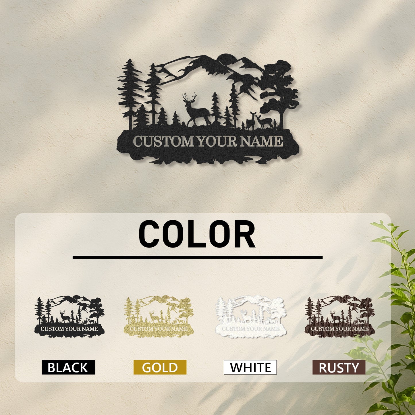 Deer Scene Custom Metal Sign, Personalized Woodland Mountain Decor for Cabin Porch or Nature Lover��s Gift