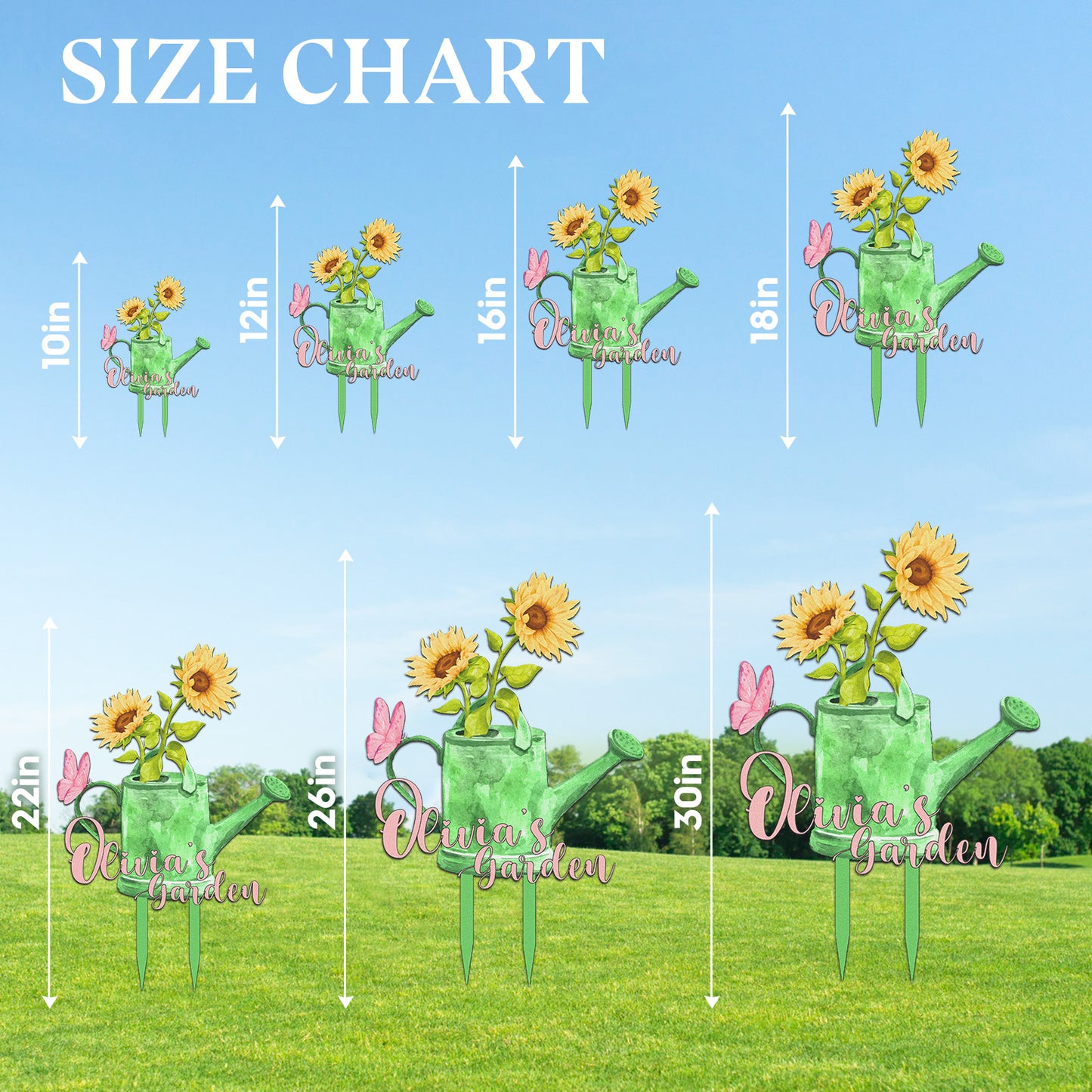 Personalized Watering Can Garden Sign with Sunflowers, Custom Outdoor Metal Yard Sign with Butterfly, Colorful Garden Decor for Grandma, Mom, Mother's Day Gift