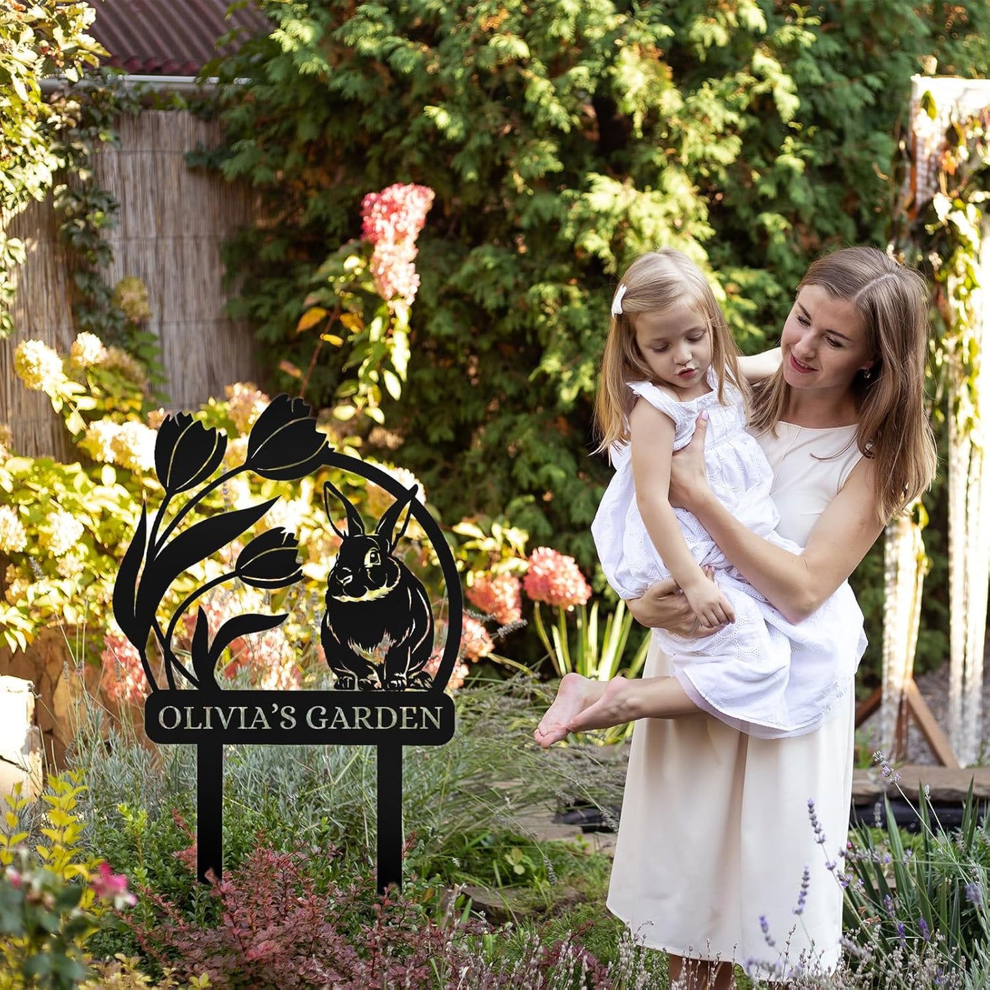 Custom Rabbit Garden Sign, Personalized Outdoor Metal Yard Sign for Gardeners or Lawn Decor