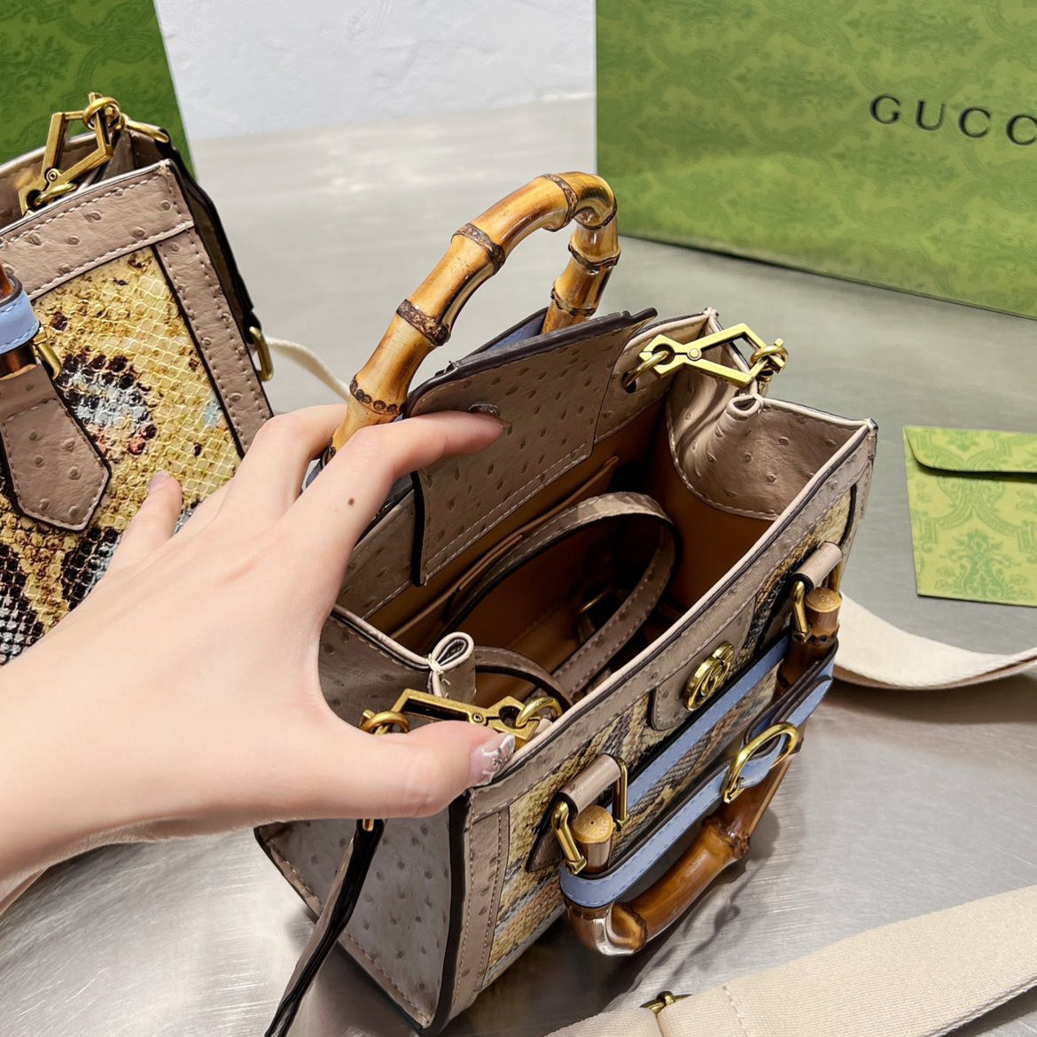 Python Tote Bag With Bamboo Handles