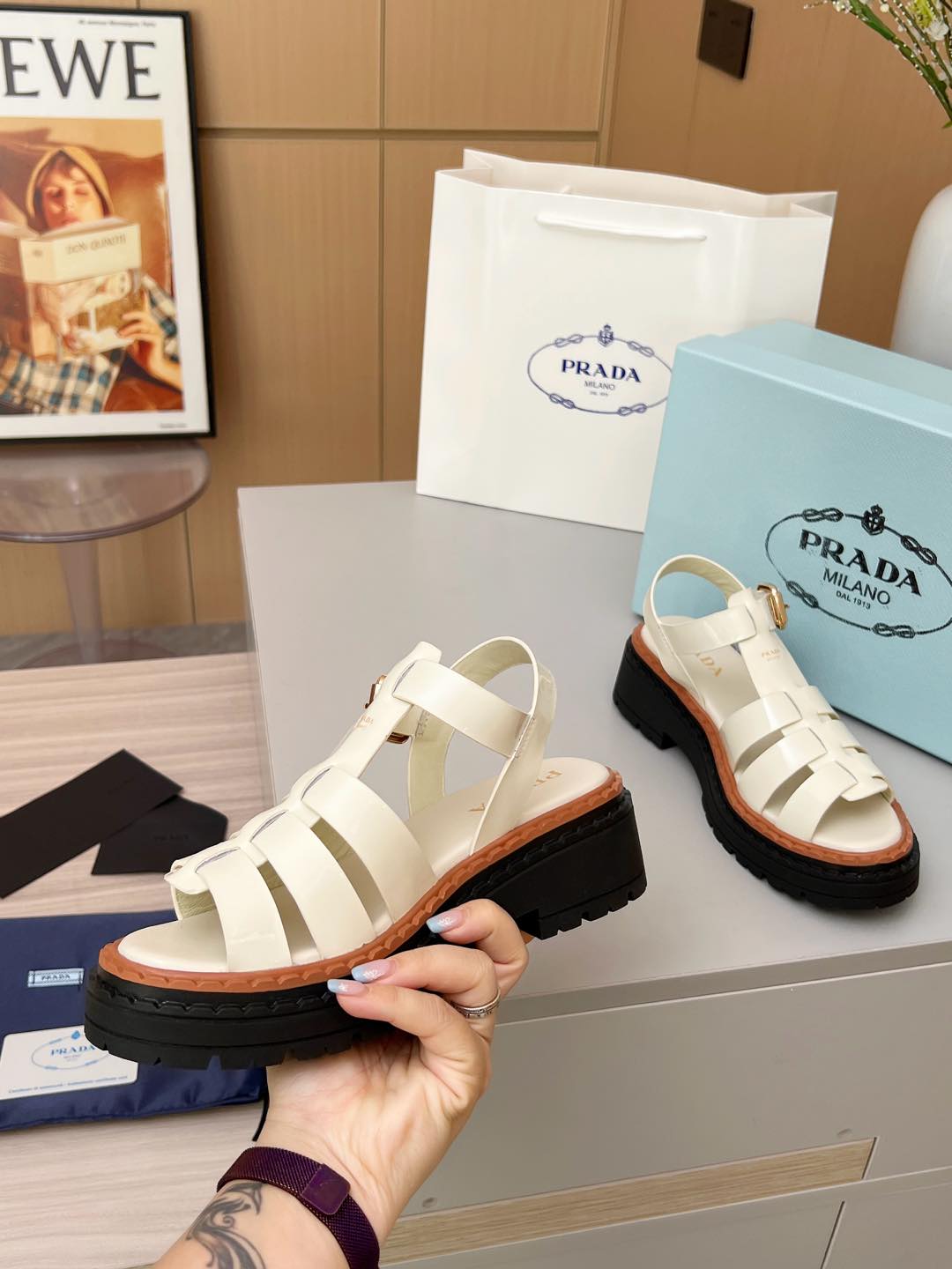 PR Leather Roman Rubber Sandals 1825031001