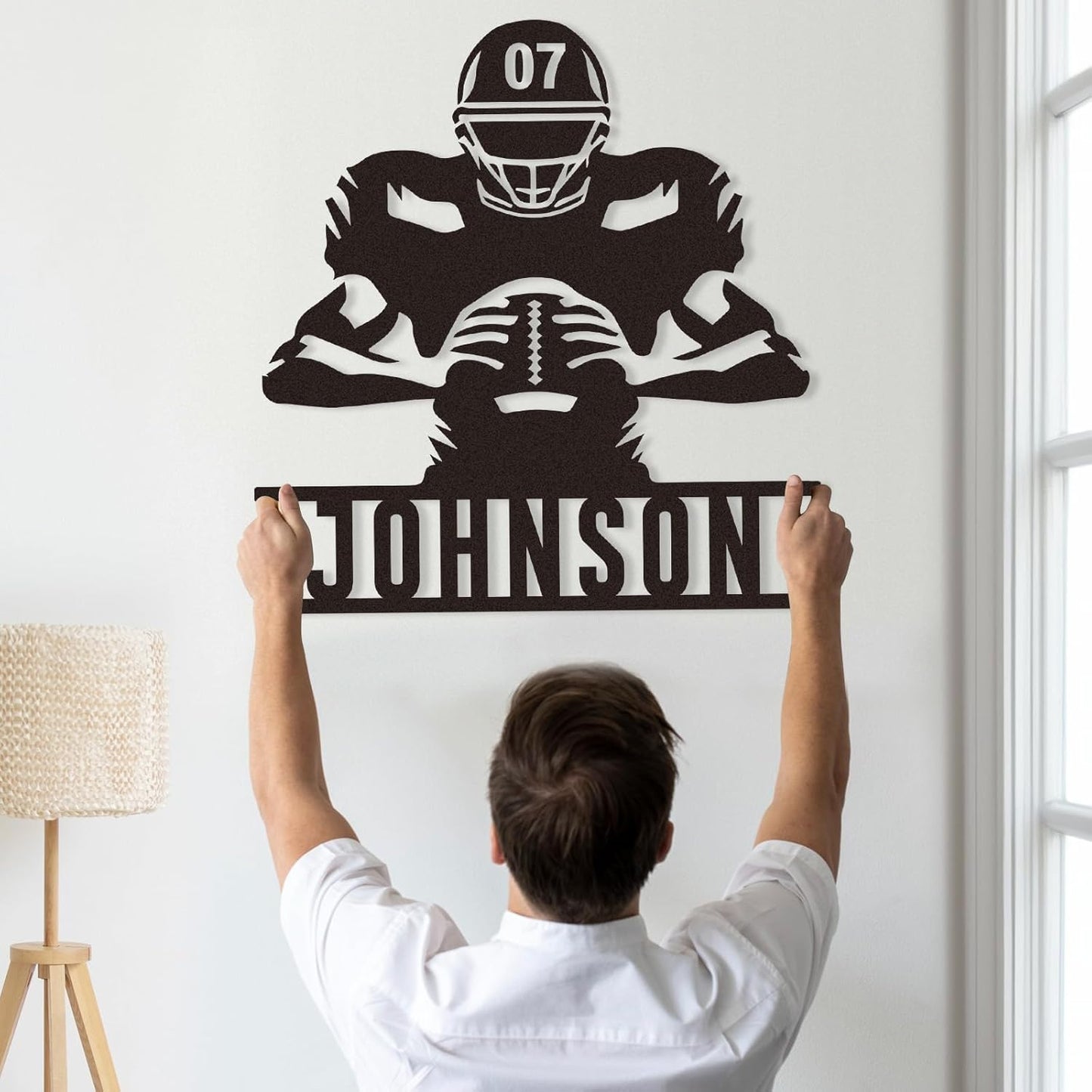 Custom Focused Football Player Metal Sign, Personalized Name & Number Wall Art for Boys Room or Athlete Gift