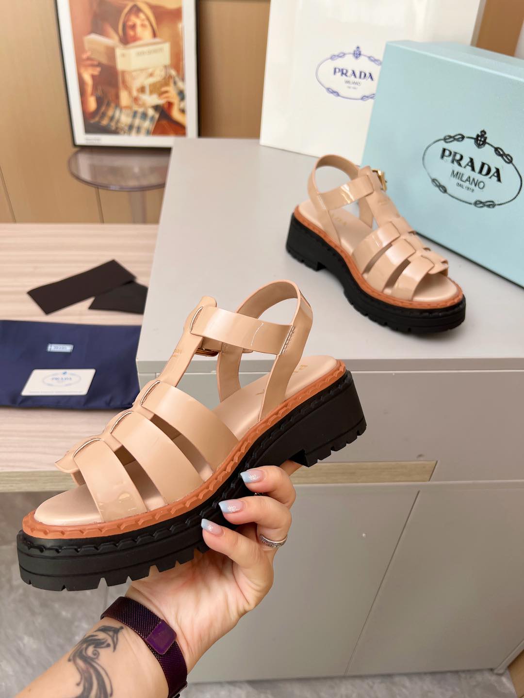 PR Leather Roman Rubber Sandals 1825031001