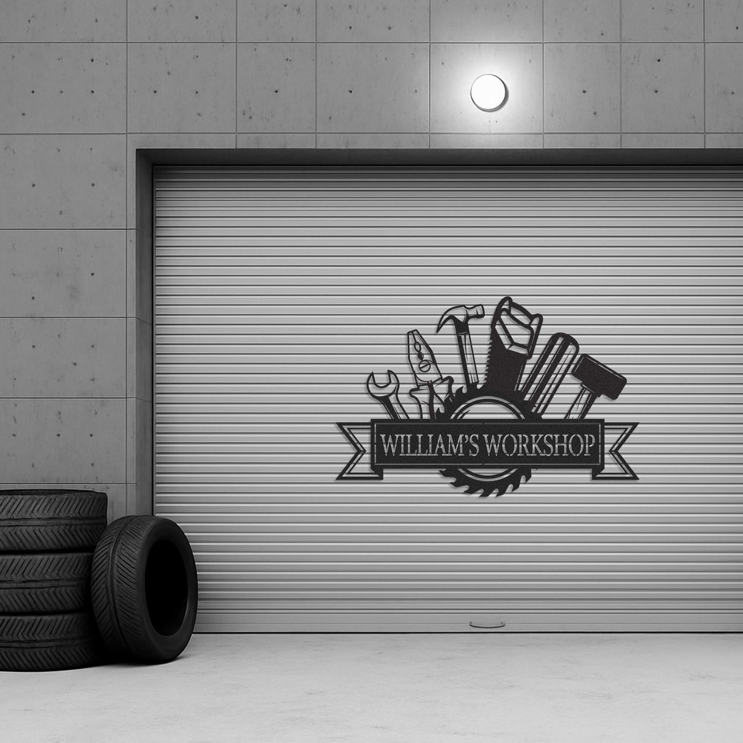Custom William's Workshop Metal Sign with Tools, Personalized Metal Garage Decor for Dad, Grandpa or Him, Great Gift for Father��s Day or Birthday