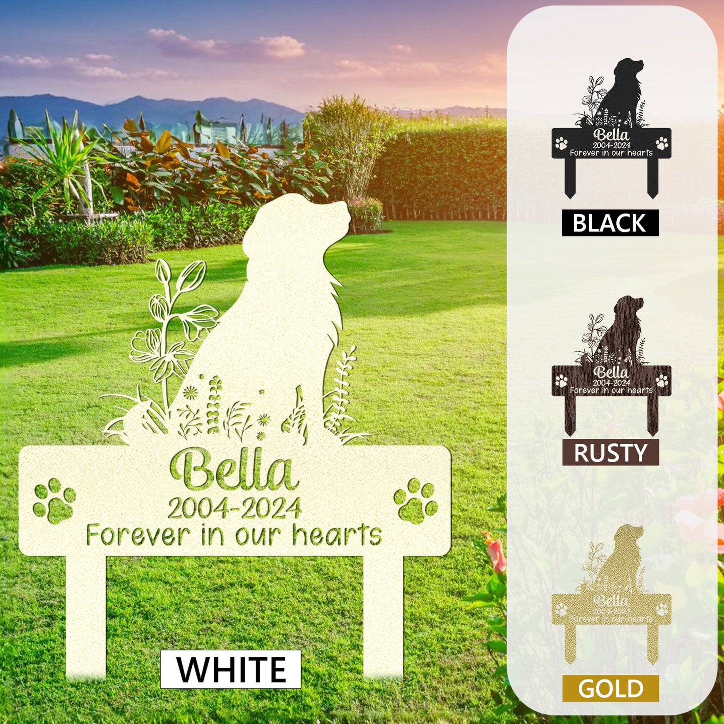 Custom Pet Memorial Garden Stake, Personalized Golden Retriever Silhouette Grave Marker with Name and Years, Outdoor Tribute Sign for Beloved Pets