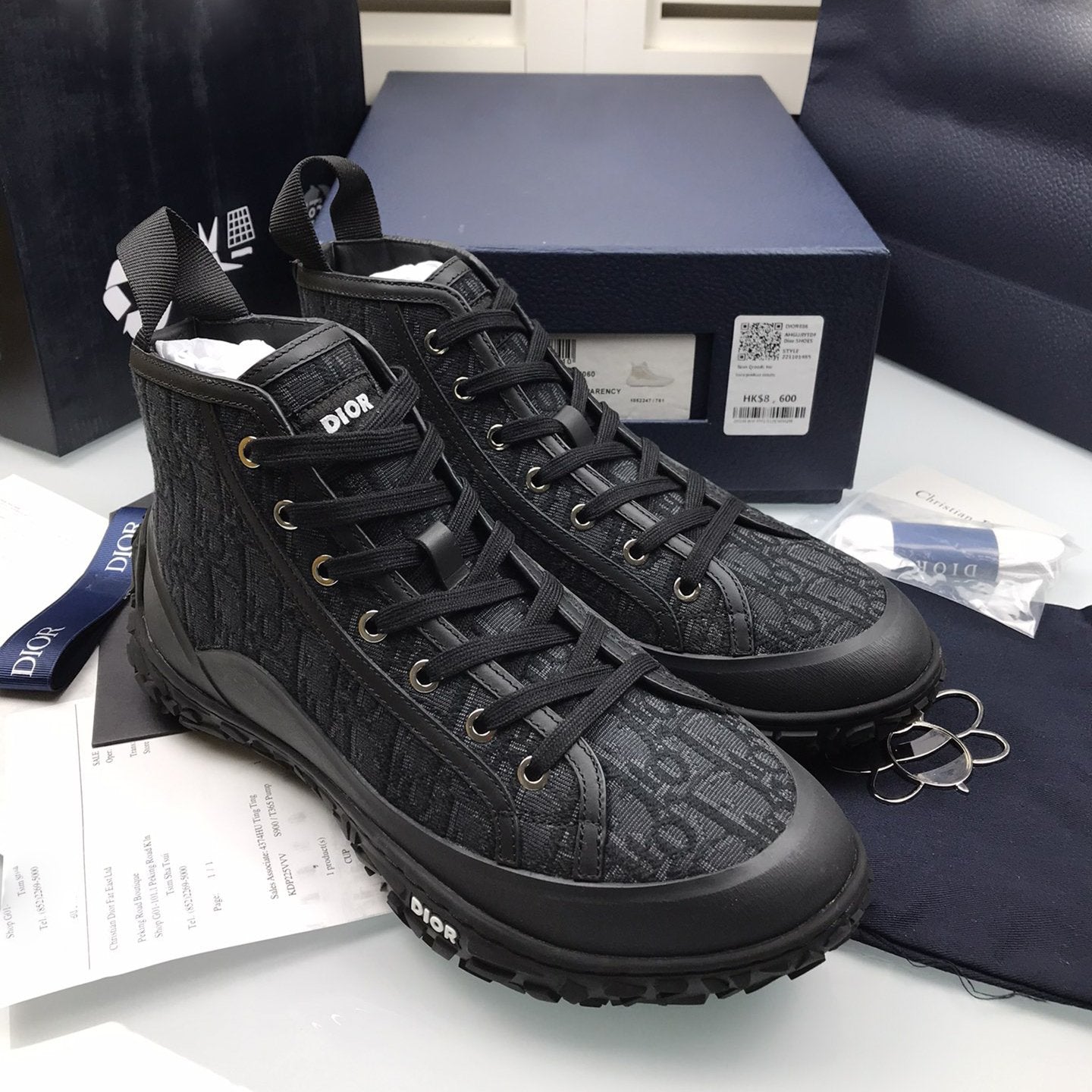B28 High Top Sneaker Black Oblique Jacquard and Rubber