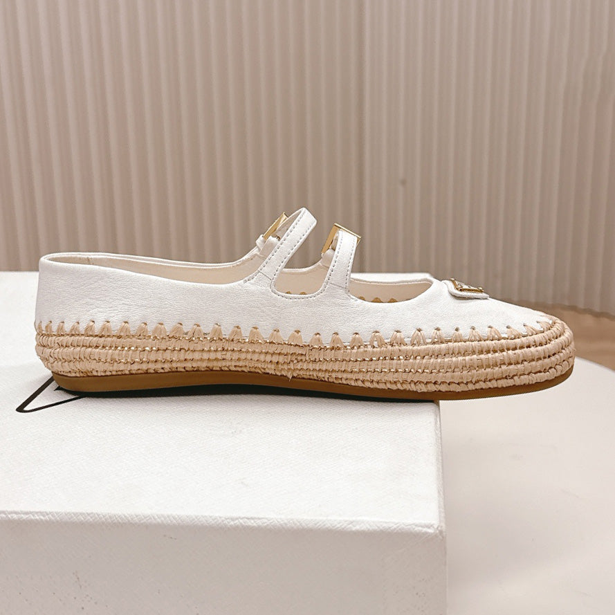Raffia Straw Mary Jane Flat Single Shoes 1025051503