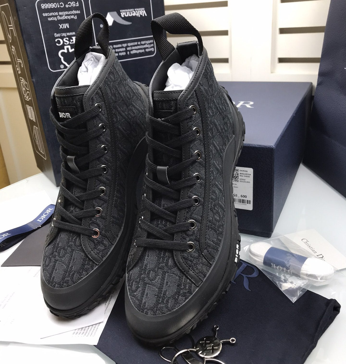 B28 High Top Sneaker Black Oblique Jacquard and Rubber