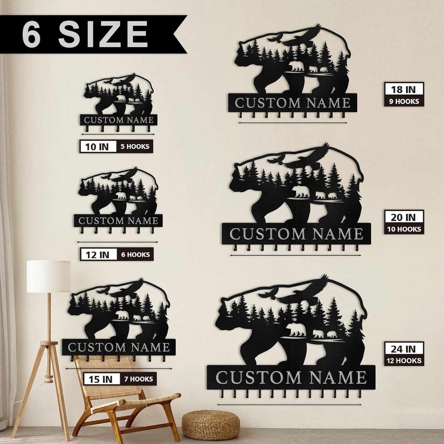 Personalized Polar Bear Key Holder on Wall, Custom Name Key Hanger