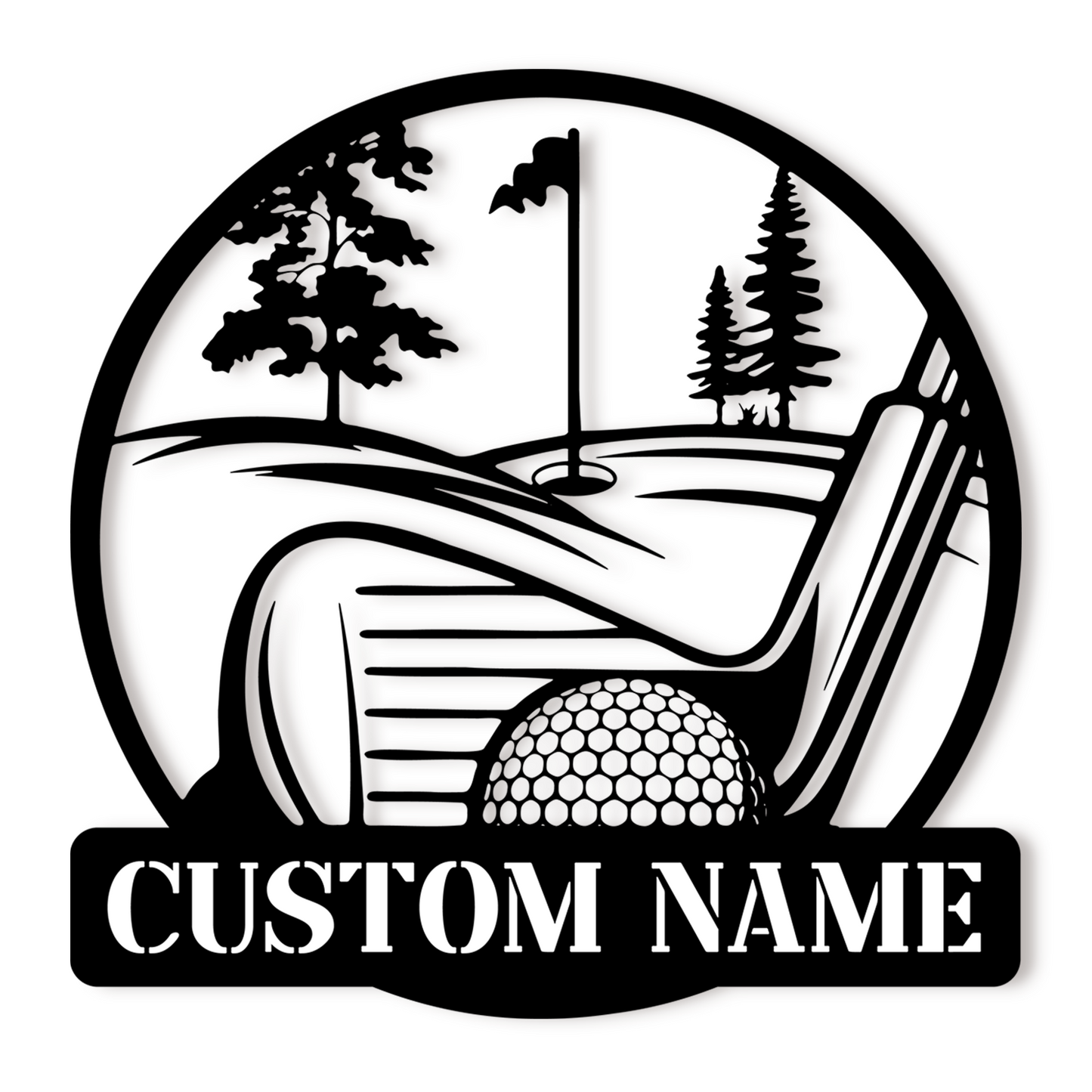 Personalized Golf Scene Metal Sign, Name Plate with Moving Ball Design for Garden or Fence Decor