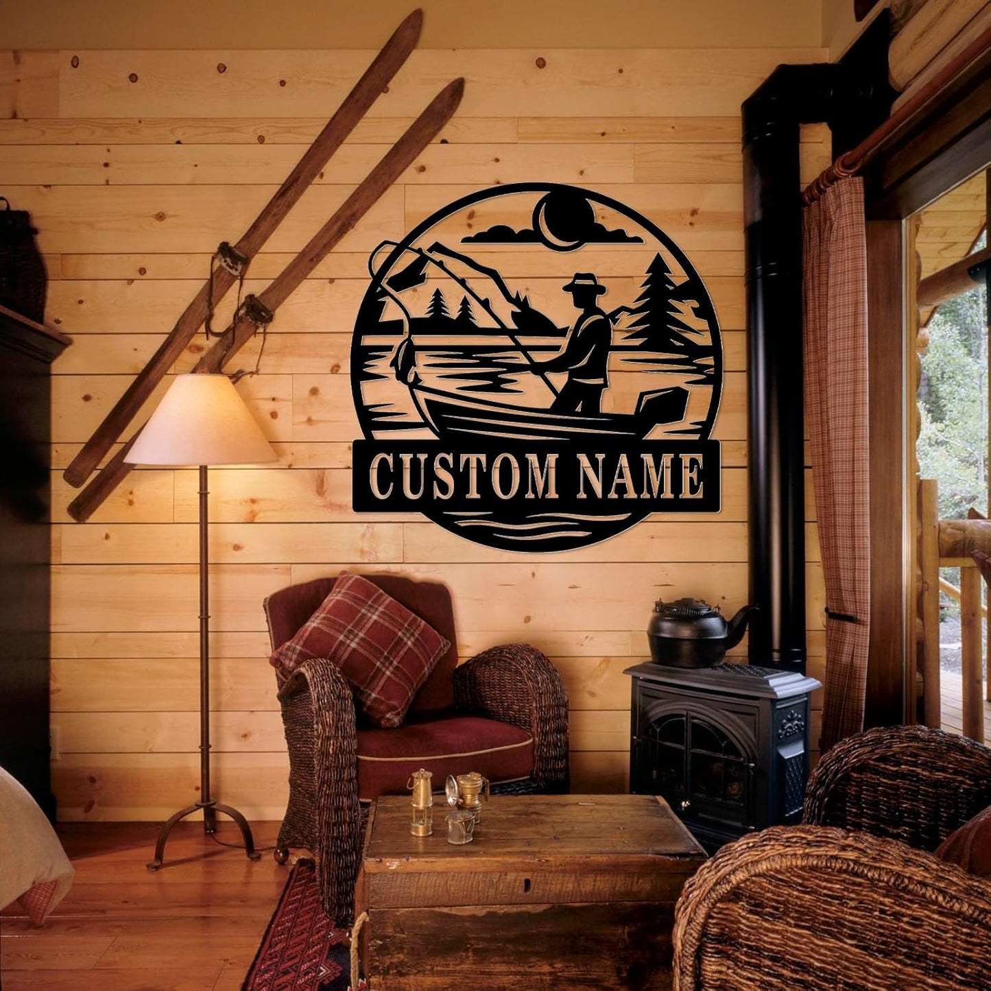 Bass Fishing & Sunshine Metal Art, Rustic Wall Decor for Lake House Gifts