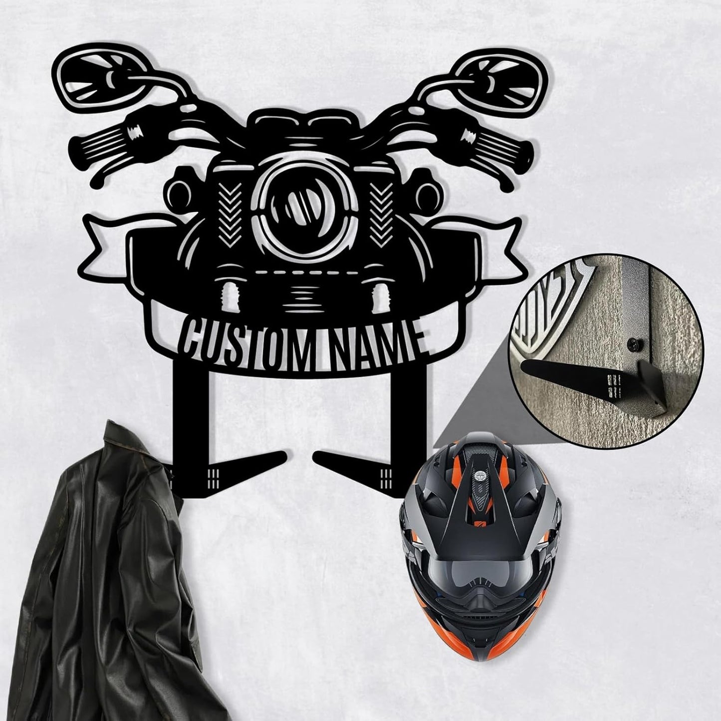 Motorcycle Helmet & Jacket Iron Wall Hanger , Personalized Garage Decor