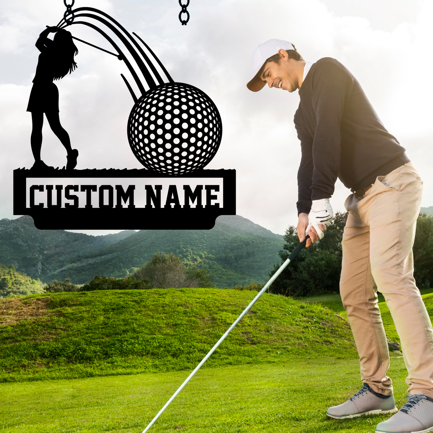 Personalized Golf Metal Sign with Tee & Ball Art, Garden Stake or Wall Mount Option for Sports Lovers
