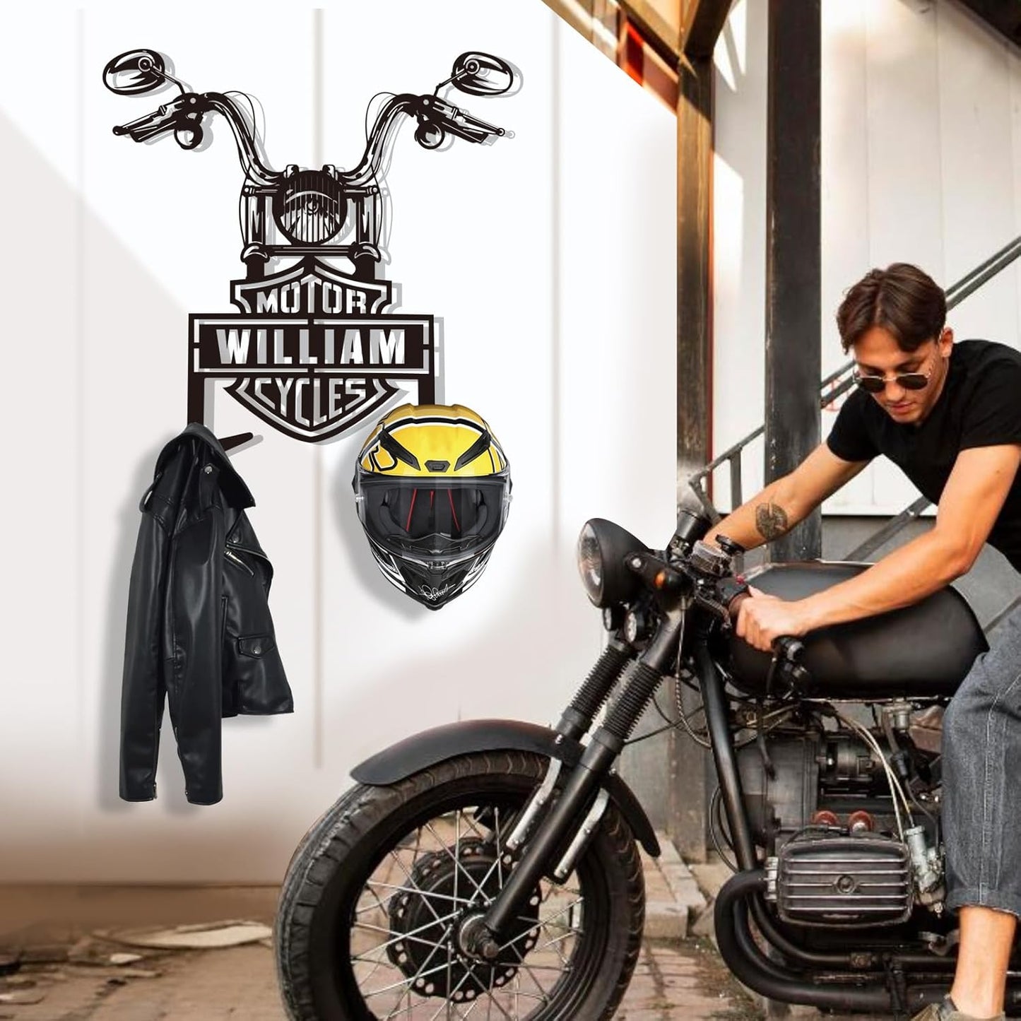 Rustic Wrought Iron Helmet Wall Mount , Stylish Motorcycle Storage Solution