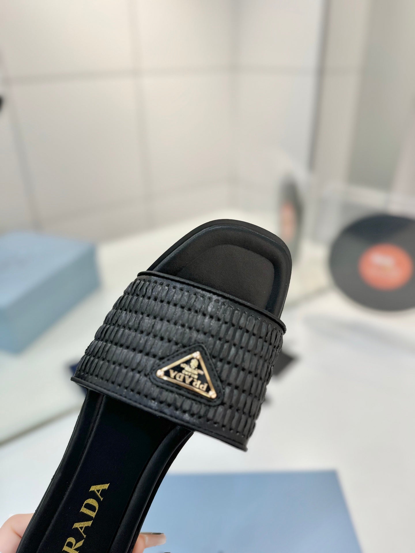 PR Leather slides with crochet details 1825030701