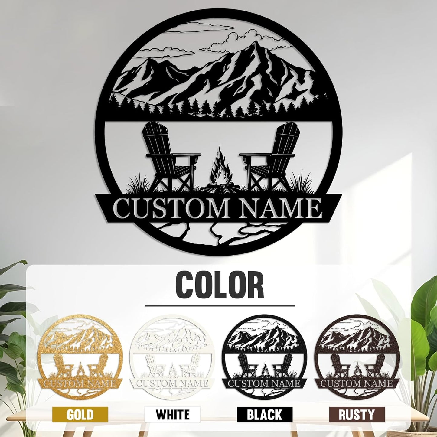Custom Metal Bear Mountain Family Name Sign Outdoor Cabin Farmhouse Wall Decor Hunter Gift